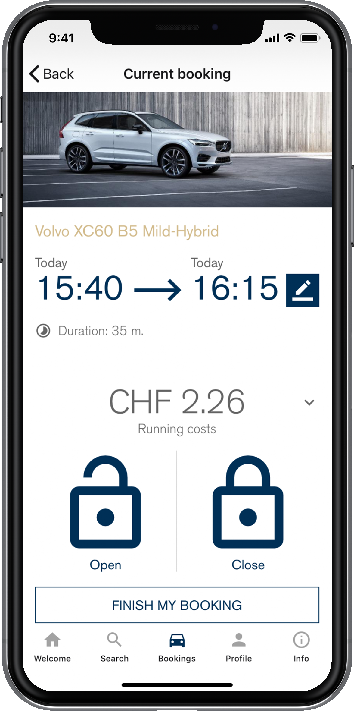 Volvo Premium Car Sharing App auf dem Smartphone